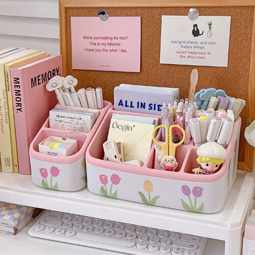 아이윙스-핑크 칸막이 데스크 수납함 연필꽂이 단체선물 답례품